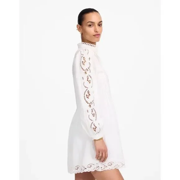 Madewell Pintucked Eyelet Mini Dress White Long Sleeve Size S NWT NU568 - Picture 3 of 11